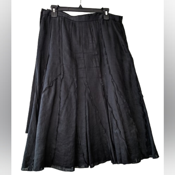 Spanner Black Linen A-Line Midi Skirt Fit and Flare Triangular Inserts Lined 12 - Picture 2 of 10
